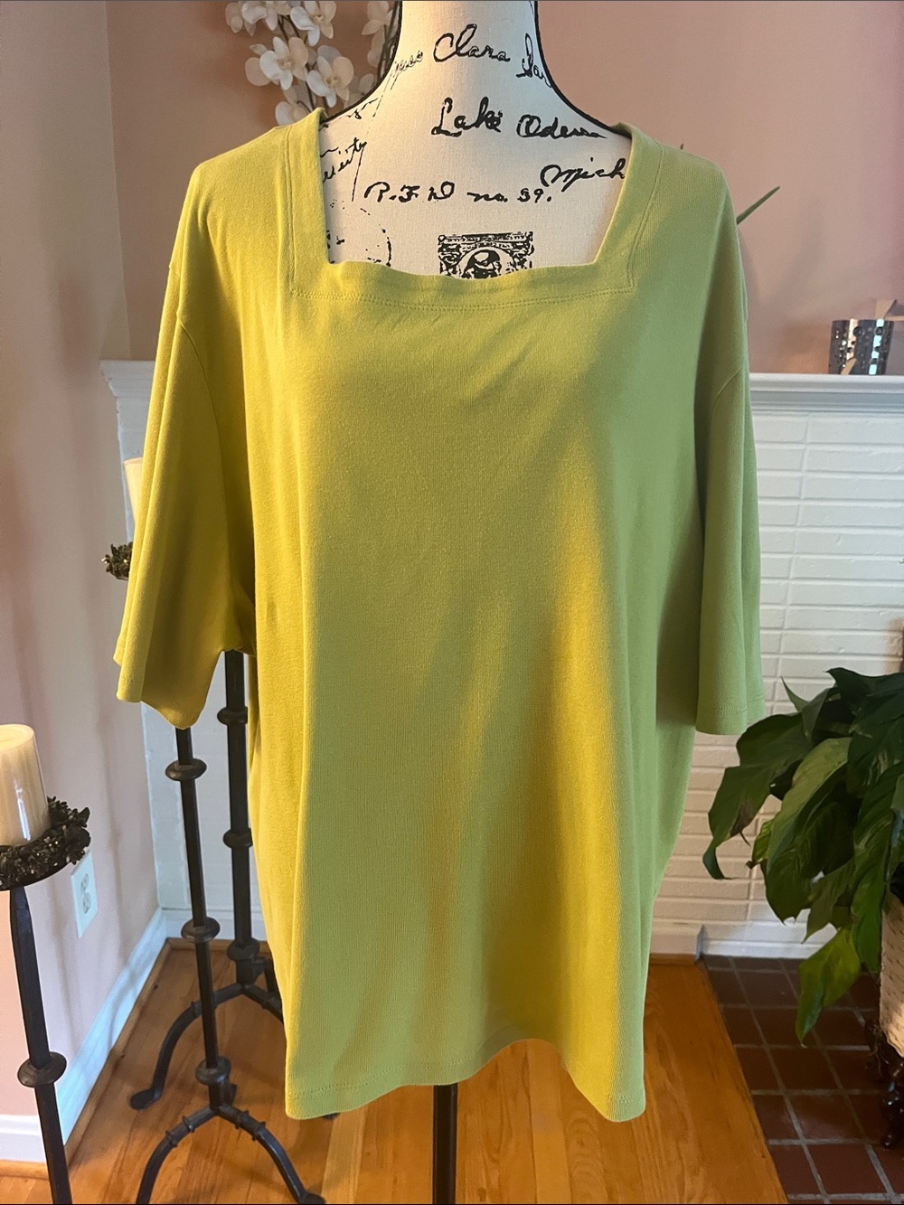 Women's Lime Green Square Neck Tunic Top